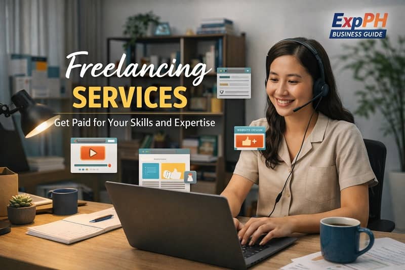 Filipino freelancer working from a home office using a laptop and headset to provide online freelancing services