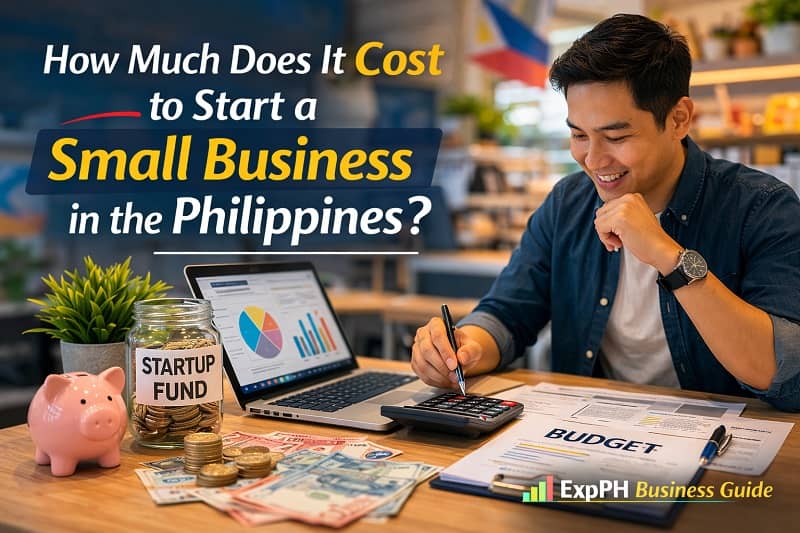 Filipino entrepreneurs calculating startup expenses and business costs while planning how much it costs to start a small business in the Philippines
