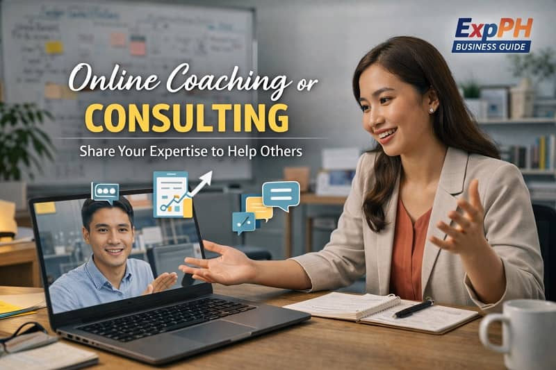 Filipino professional providing online coaching or consulting through a laptop video call in a modern home office