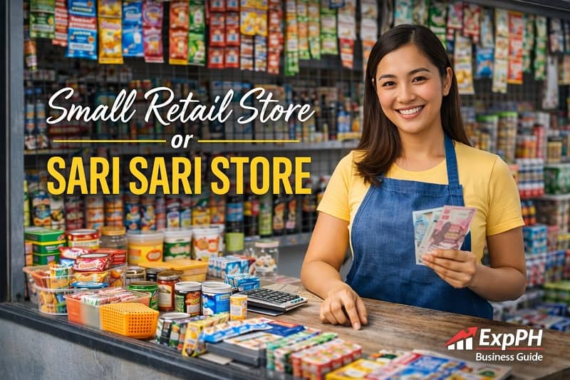 Filipino woman managing a small retail store or sari sari store with snacks and goods in a Philippine neighborhood
