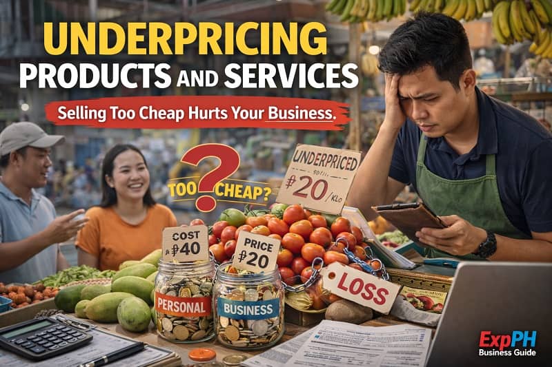 Filipino market vendor worried after underpricing products while selling tomatoes in a local Philippine market.