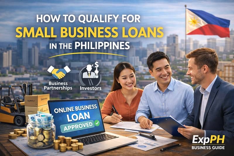 Filipino entrepreneurs discussing business partnerships and investors while reviewing documents to qualify for small business loans in the Philippines