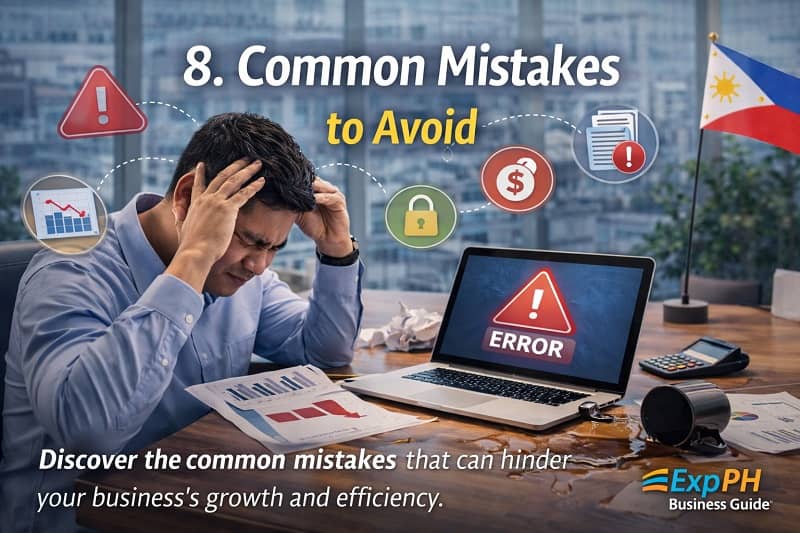 Stressed business owner with laptop error screen, spilled coffee, and financial reports in a Philippine office setting