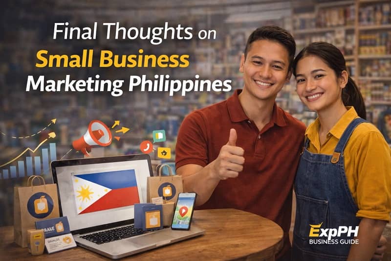 Filipino small business owners inside a local retail shop reviewing marketing results and growth strategy in the Philippines