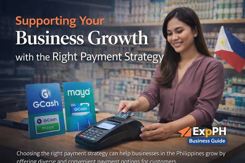 Philippine business owner using digital payment systems on laptop and smartphone to support business growth with the right payment strategy