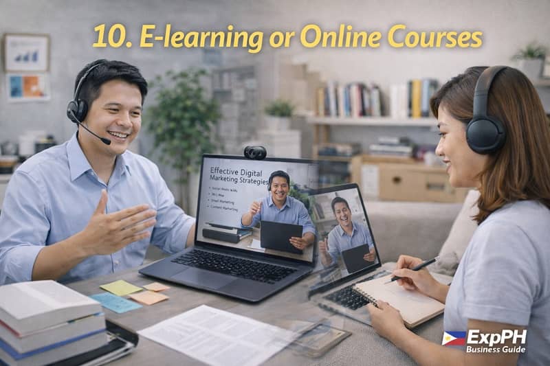 Filipino online instructor teaching through laptop with camera and microphone in a home studio setup