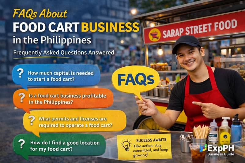 Food cart vendor answering frequently asked questions about starting a food cart business in the Philippines