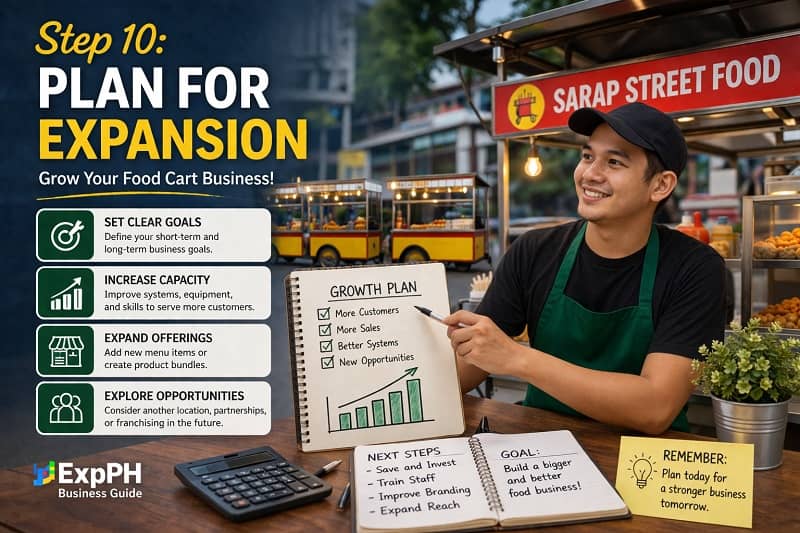 Food cart business expansion planning with multiple carts and growth strategy in Philippines setting