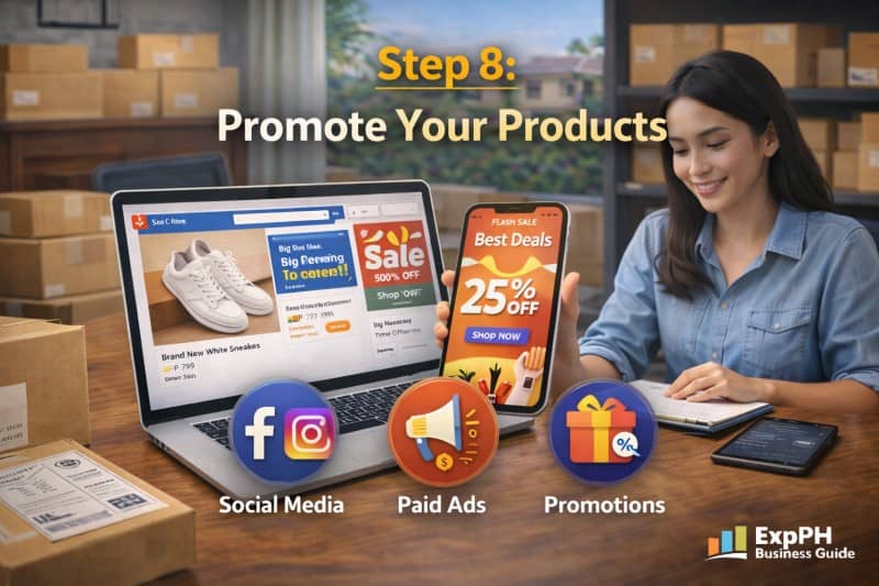 Filipino online seller promoting products using social media paid ads and online sales campaigns