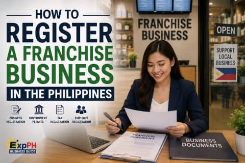 Businesswoman reviewing franchise registration documents in a Philippine office for franchise business registration guide in the Philippines