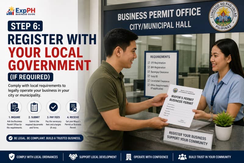 Filipino entrepreneur applying for business permit at city hall showing local government registration process in the Philippines