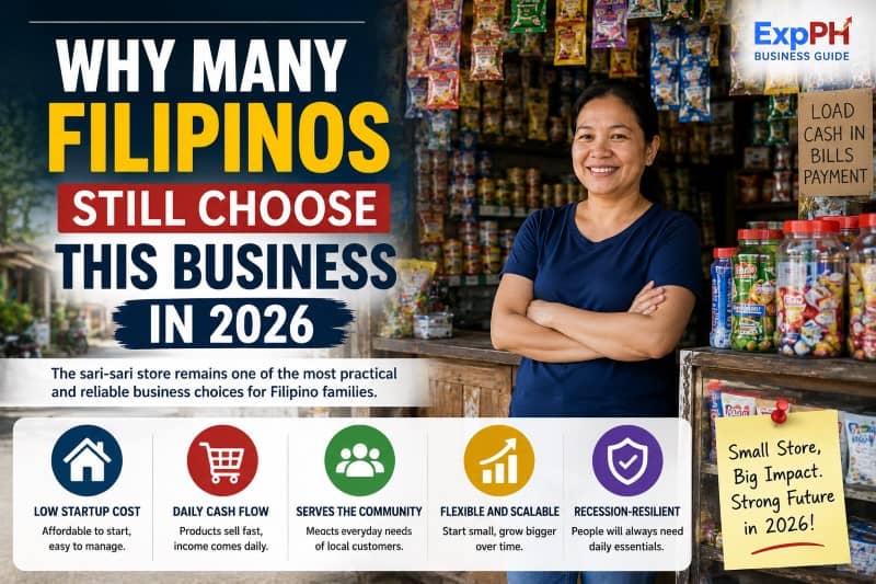 Filipino sari-sari store owner standing inside a neighborhood store explaining why small retail businesses remain popular in the Philippines in 2026