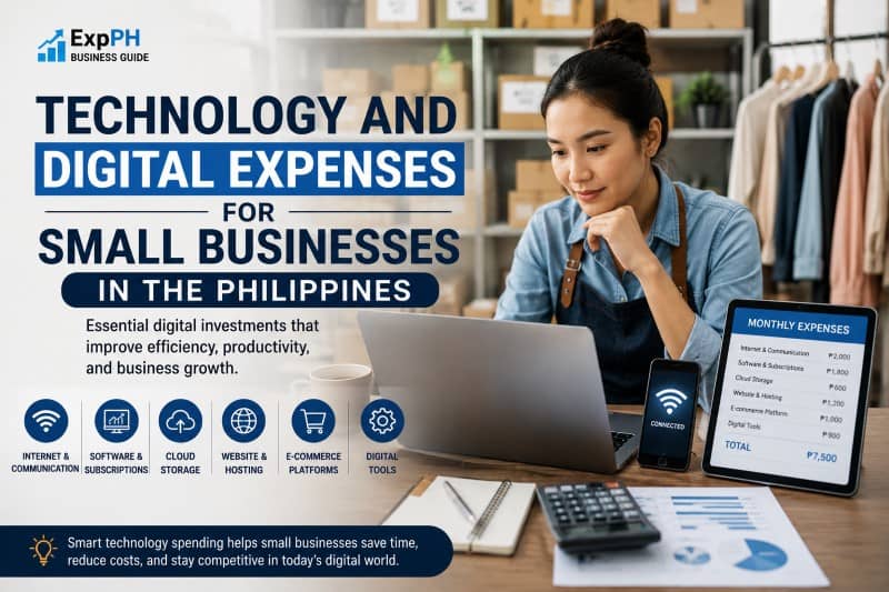 A Filipino small business owner working on a laptop and smartphone to manage their daily digital operations.